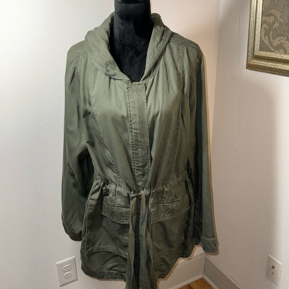 AVA & VIV olive / military green utility zip up light jacket hoodie Sz 1X